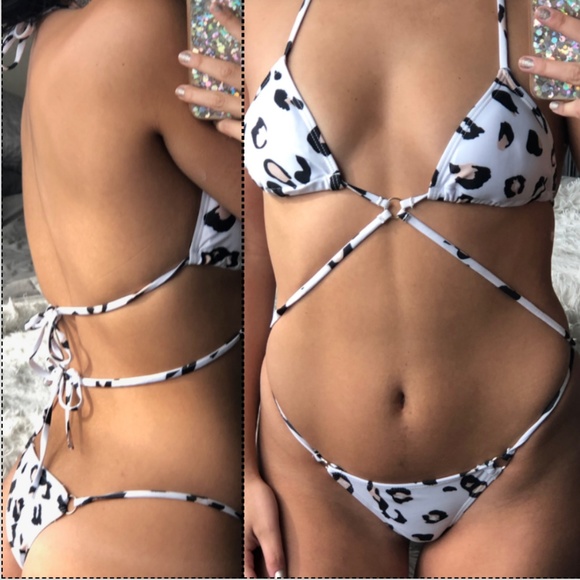 ❣️"Fiona Glam" Strappy Bikini in White Leopard - Picture 6 of 8